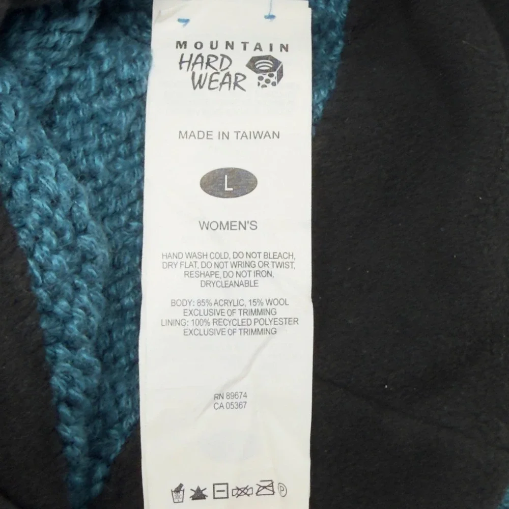 Mountain Hardwear Teal Blue Chunky Knit Visor Beanie Hat with Buttons Logo Large